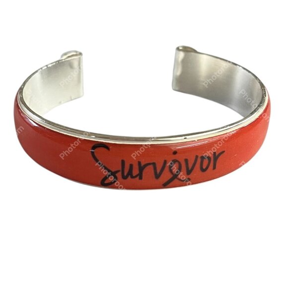 Rustic Cuff Orange "Survivor" Silicone and Stainless over Brass Bracelet - Picture 1 of 3